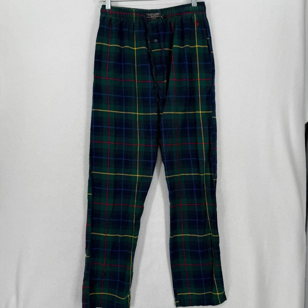 Polo‎ Ralph Lauren Mens Pajama Pants Green Plaid Flannel Cotton Sleepwear Small